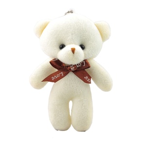 Breloc, model cu ursulet prietenos, accesorizat cu fundita de cadou, tematica I love you, bej