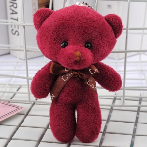 Breloc, model cu ursulet prietenos, accesorizat cu fundita de cadou, tematica I love you, visiniu - Img 2