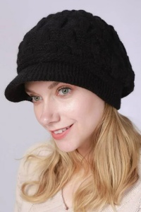 Caciula dama, circumferinta elastica, model cu cozoroc curbat pentru protectie vant si ninsoare, tematica elegant style, marime universala, neagra - Img 3