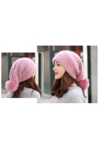 Caciula dama, model dublat cu pom pom lunguiet, tematica spiridus fancy, marime universala, roz - Img 4