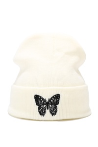 Caciula dama, model minimalist cu fluturas, tematica snow butterfly, marime universala, bej
