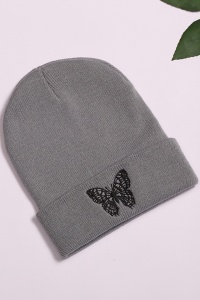 Caciula dama, model minimalist cu fluturas, tematica snow butterfly, marime universala, gri - Img 2