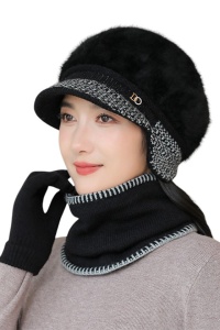 Caciula dama, set doua piese, model cu fular tip guler asortate, captuseala calduroasa, tematica cozy winter, marime universala, negru