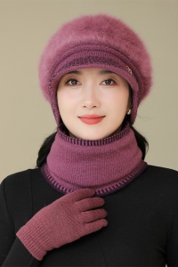 Caciula dama, set doua piese, model cu fular tip guler asortate, captuseala calduroasa, tematica cozy winter, marime universala, roz - Img 2