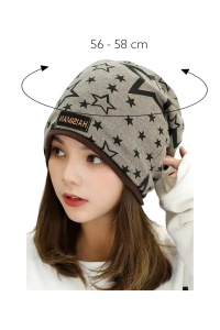 Caciula dama tip bandana, model cool cu stelute dublat la interior, despicatura la ambele parti, tematica urban style, marime universala, maro - Img 4