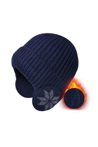 Caciula iarna, model cu protectie intarita pentru urechi, imprimeu fulg de zapada, captuseala moale si fina, tematica happy winter, unisex, marime universala, albastru navy - Img 3