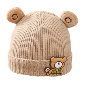 Caciula pentru copii, accesorizata cu urechiuse de ursulet, model minimalist, captuseala delicata, tematica little bear, 3 luni – 3 ani, maro
