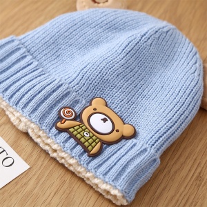 Caciula pentru copii, accesorizata cu urechiuse de ursulet, model minimalist, captuseala delicata, tematica little bear, 3 luni – 3 ani, albastra - Img 3