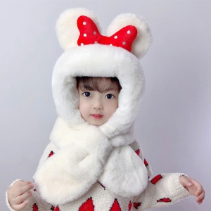 Caciula pentru copii, calduroasa, model voluminos cu urechiuse, accesoriu funda gigantica cu buline, tematica my lovely kid, 1 – 5 ani, alba - Img 3