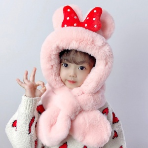 Caciula pentru copii, calduroasa, model voluminos cu urechiuse, accesoriu funda gigantica cu buline, tematica my lovely kid, 1 – 5 ani, roz - Img 4