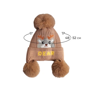 Caciula pentru copii, moale si calduroasa, model cu pom pom pufos multiplu, tematica little deer, 2 – 8 ani, maro - Img 3