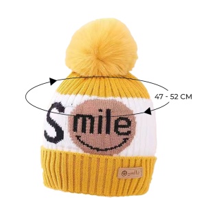 Caciula pentru copii, moale si calduroasa, model cu pom pom, tematica smile you are the best, 2 – 8 ani, galbena - Img 3