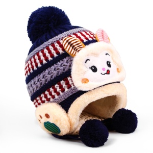 Caciula pentru copii, model calduros cu pom pom cu urechiuse hazlii, prindere sub barbie, tematica iepuras bunny poznas, 0 – 2 ani, neagra