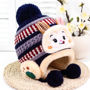 Caciula pentru copii, model calduros cu pom pom cu urechiuse hazlii, prindere sub barbie, tematica iepuras bunny poznas, 0 – 2 ani, neagra - Img 2