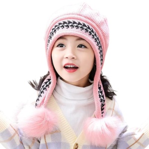 Caciula pentru copii, model cu pom pom si prindere reglabila sub barbie, tematica cute and funny, 3 - 9 ani, roz