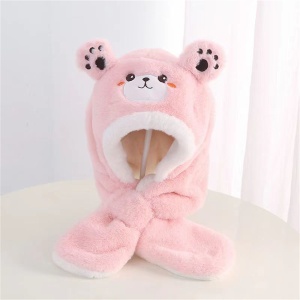 Caciula pentru copii, model cu urechiuse de ursulet tip fular, tematica bear hug, 2 – 6 ani, roz - Img 3