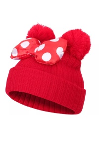 Caciula pentru copii, model cu urechiuse pom pom si funda chic, marime universala, rosie