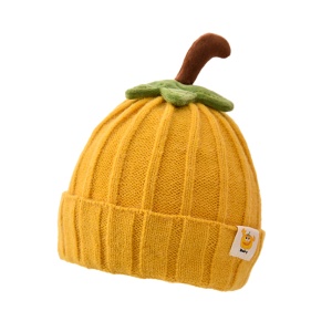 Caciula pentru copii, model delicat cu codita de dovleac, tematica sweet pumpkin, 3 luni – 3 ani, galbena