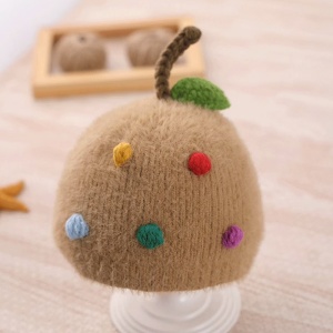 Caciula pentru copii, model fructe delicioase cu codita, tematica sweet baby, 0 – 6 luni, maro - Img 3