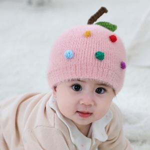 Caciula pentru copii, model fructe delicioase cu codita, tematica sweet baby, 0 – 6 luni, roz - Img 4