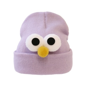 Caciula pentru copii, model minimalist accesorizat cu ochisori curiosi si nasuc nazdravan, tematica funny little baby, 0 – 1 ani, mov