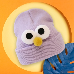 Caciula pentru copii, model minimalist accesorizat cu ochisori curiosi si nasuc nazdravan, tematica funny little baby, 0 – 1 ani, mov - Img 3