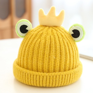 Caciula pentru copii, model moale cu ochisori de broscoi simpatic si coroana, tematica frog prince, 1 – 6 ani, galbena - Img 2