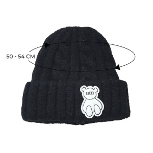Caciula pentru copii, model moale si calduroasa, tematica happy bear world, 3 – 10 ani, neagra - Img 4