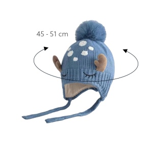 Caciula pentru copii, model pom pom cu urechiuse si prindere sub barbie, tematica micuta caprioara din poveste, 1 – 4 ani, albastru inchis - Img 4