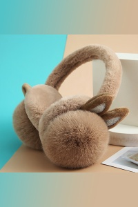 Casti de protectie impotriva frigului si a vantului pentru femei, model calduros cu urechiuse de iepuras, tematica fluffy bunny butt, marime universala, maro - Img 4