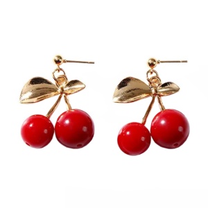 Cercei dama, cu accesorii cirese, model cherry dream, rosii
