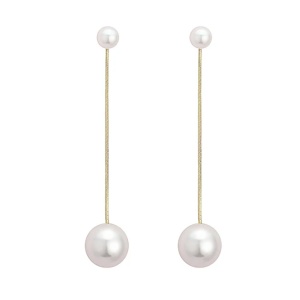 Cercei dama, model minimalist cu margele, lungi, tematica I love pearls, aurii