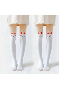 Ciorapi adolescente, intaritura pana la genunchi, model cu pisica vesela, tematica I love cat, albi - Img 3