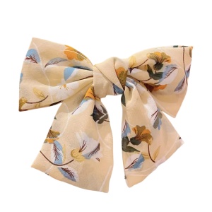Clama de par, model accesorizat cu funda supradimensionata, imprimeu floral bohemian summer, crem