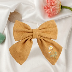 Clama de par, model school memories accesorizat cu funda supradimensionata, detaliu brodat cu elemente delicate florale, portocalie - Img 3