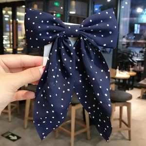 Clama de par tip ac, model cu funda ampla eleganta, imprimeu buline mici, albastru inchis - Img 3