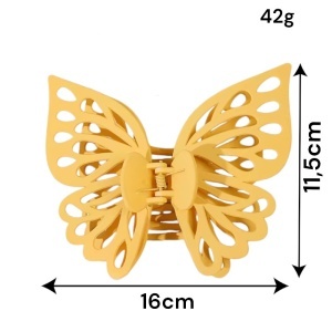 Cleste de par, prinde puternica, model voluminos fluture elegant, tematica I love butterfly, galben - Img 3