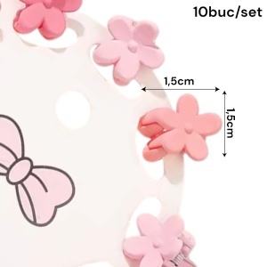 Clesti de par, set 10 bucati, model minimalist, prindere puternica, floricele, M1, tematica happy flower, roz deschis - Img 3