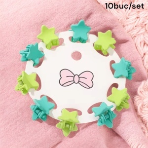 Clesti de par, set 10 bucati, model minimalist, prindere puternica, stelute magice, tematica happy star, verde - Img 2