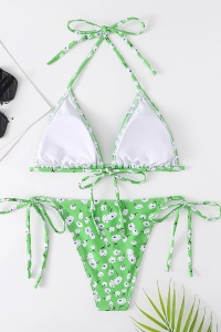 Costum de baie dama, 2 piese, model fantezie florala, summer sexy verde - Img 2