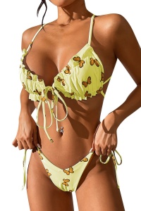 Costum de baie dama, 2 piese, model sexy summer fantezie cu fluturasi galben