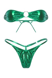 Costum de baie dama, 2 piese, model sexy summer metalic style, accesoriu rotund verde deschis - Img 3