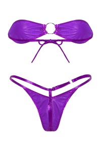 Costum de baie dama, 2 piese, model sexy summer metalic style, accesoriu rotund mov deschis - Img 4