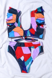 Costum de baie dama, 2 piese, slip brazilian talie inalta si sutien cu push-up RO - Img 2