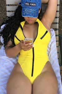 Costum de baie dama, galben, inchidere cu fermoar, slip brazilian RO - Img 3