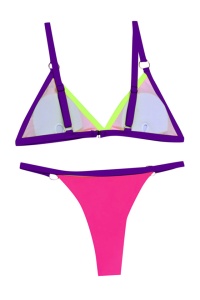 Costum de baie dama, mov cu roz, 2 piese, imprimeu uni, sutien reglabil, slip tanga - Img 4