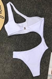 Costum de baie dama, o piesa, alb, slip tanga si sutien cu prindere pe un umar® - Img 2