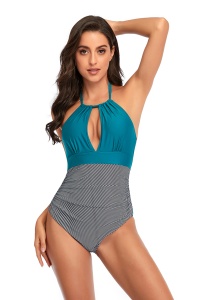 Costum de baie dama, o piesa, model chic summer, detalii care subtiaza si accentueaza talia albastru - Img 4