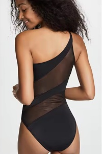 Costum de baie dama, o piesa, model incitant, cu taieturi semitransparente, prindere pe un umar, tematica sexy hot summer negru - Img 2