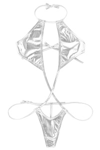 Costum de baie dama, o piesa, model sexy summer metalic style argintiu - Img 4